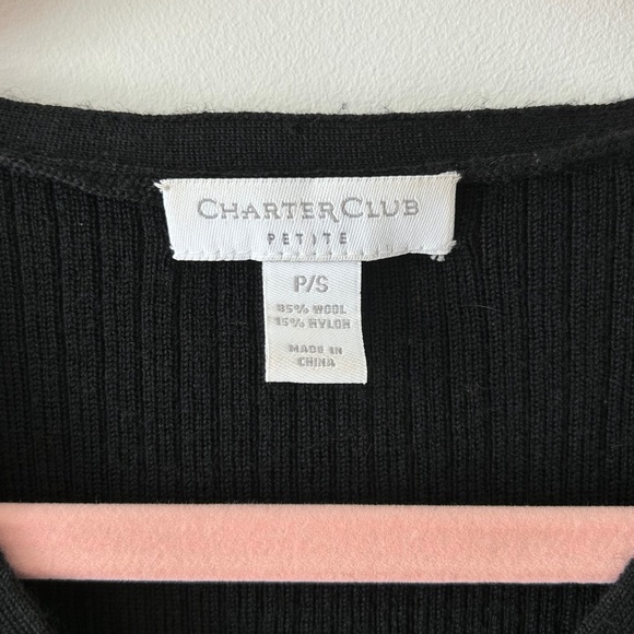 3/$20🌻Charter Club Black Wool Ribbed Henley V-Neck Sweater - Picture 13 of 16